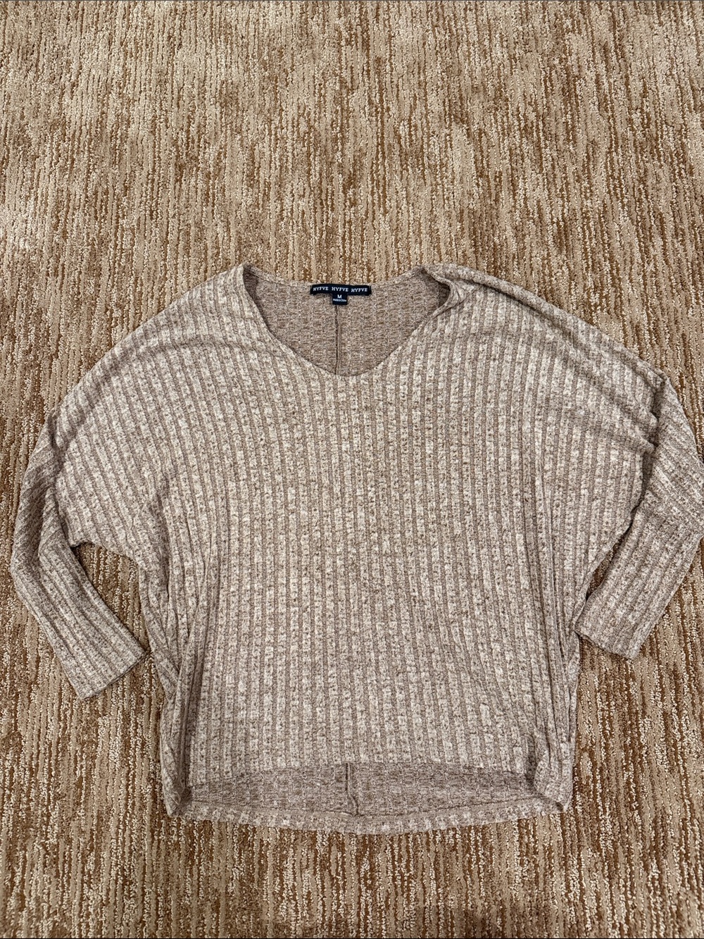 HYFVE Neutral Taupe Ribbed V-Neck Sweater